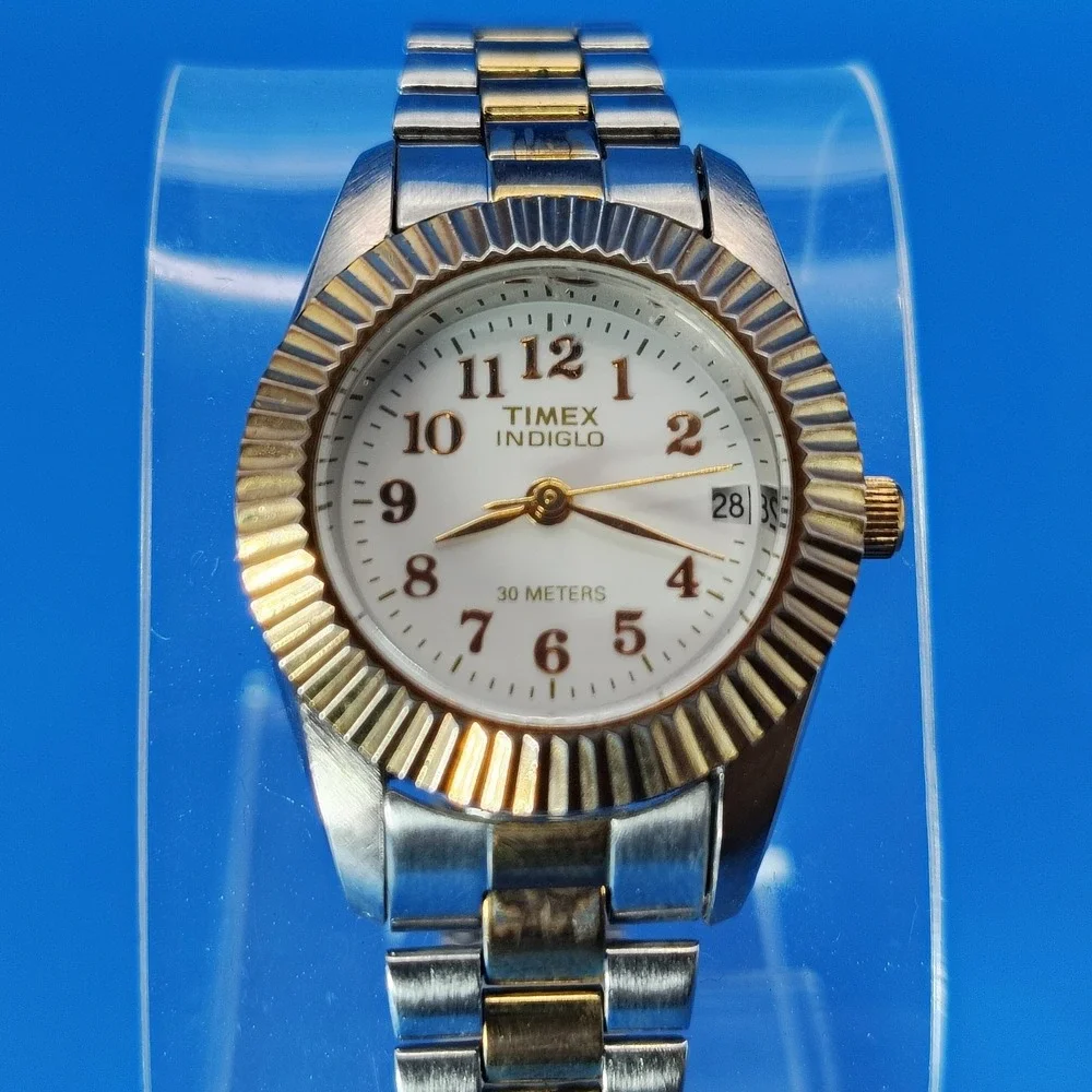 Vintage 2001 Timex Indiglo Presidential Date 25mm Women's Two Tone‎ Quartz Watch